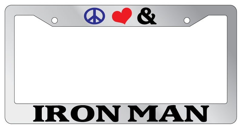 Chrome License Plate Frame Peace Love And Iron Man Auto Accessory Novelty 36  Mod-GRAPH9856236-5395