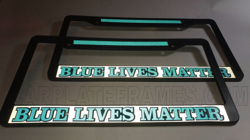 LOT OF 2 BLUE LIVES MATTER POLICE REFLECTIVE safety bright LICENSE PLATE FRAME