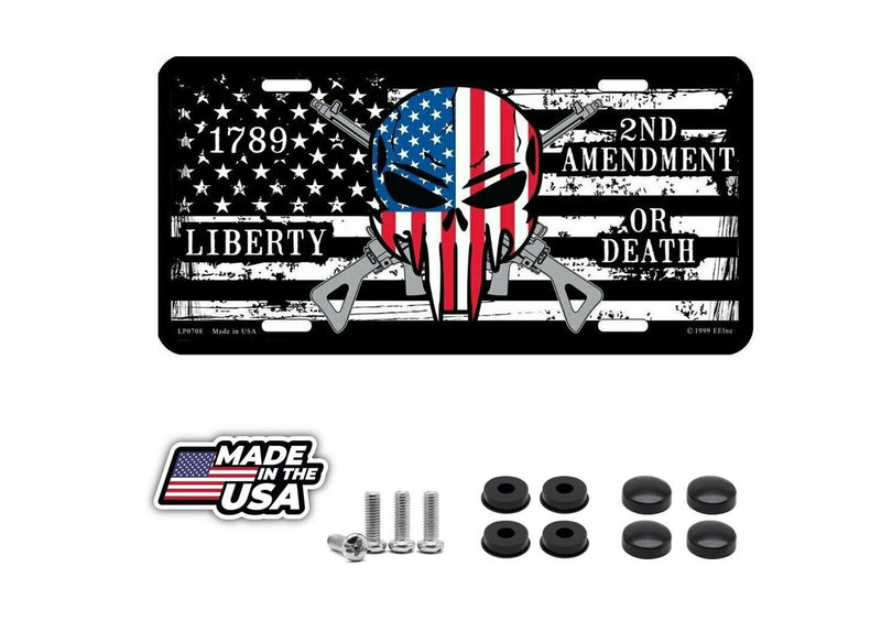 2nd Amendment Liberty or Death USA Flag Demon Skull License Plate