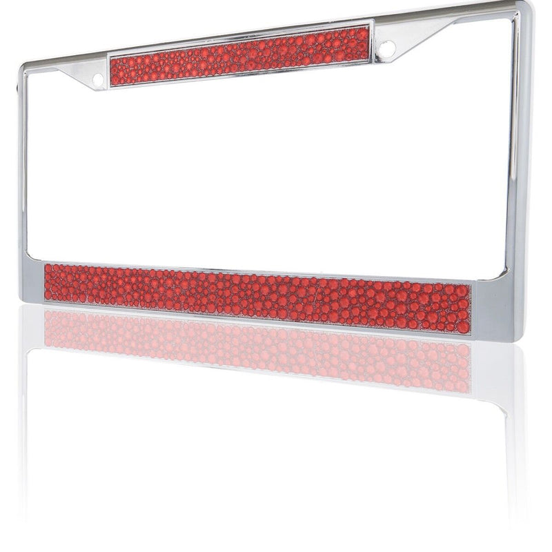 Premium Chrome Mix Red Bling Crystal Diamond License Plate Frame for Car-Truck