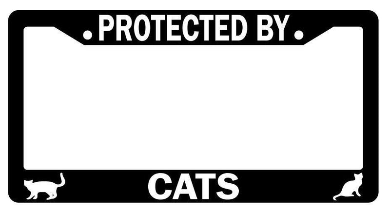 Protected By Cats Black Plastic License Plate Frame  Mod-GRAPH9856236-1998