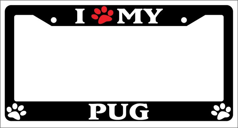 Black License Plate Frame I Heart My Pug (Paw) Auto Accessory 528  Mod-GRAPH9856236-1173