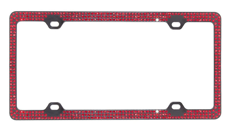 3Row Inset Dk Red Siam Rhinestone on Black License Frame with Swarovski Crystals