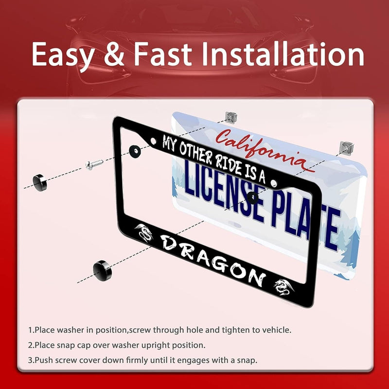 Black License Plate Frame My Other Ride Is A Dragon Auto Accessory Novelty