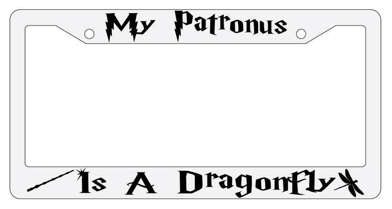 My Patronus is A Dragonfly White Plastic License Plate Frame Auto Accessory  Mod-GRAPH9856236-3554