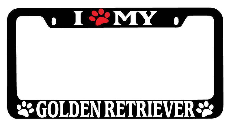 Black METAL License Plate Frame I Heart My (Paw) Golden Retriever Auto 404  Mod-GRAPH9856236-9061