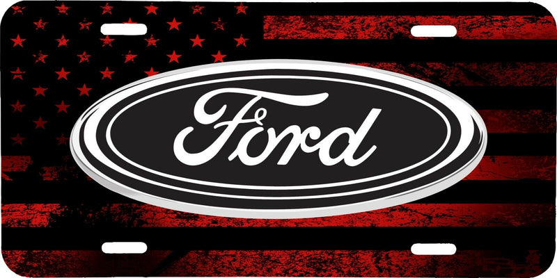 RED AMERICAN DISTRESSED FLAG FORD LOGO VEHICLE LICENSE PLATE TRUCK TAG .040 GA