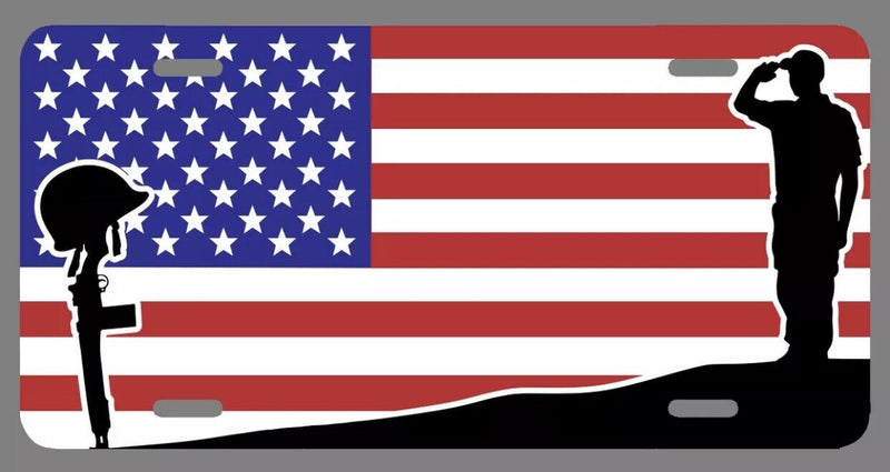 USA American Flag Soldier Metal License Plate Military Gifts Army Navy Marines