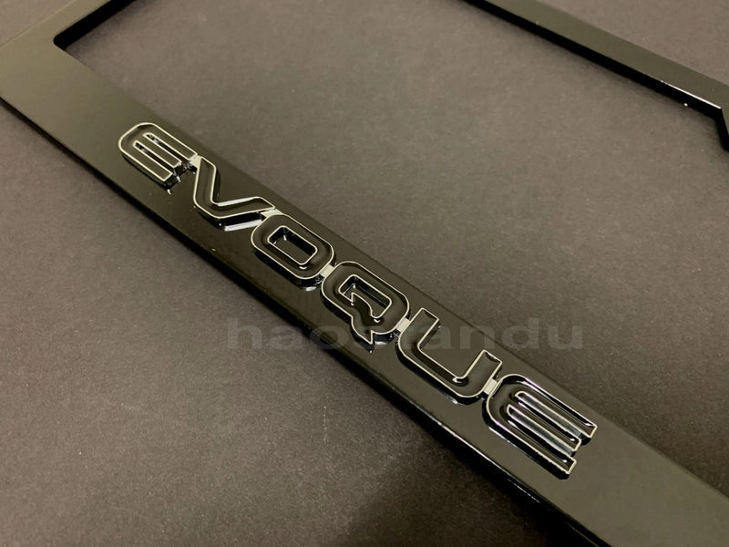 1x EVOQUE 3D Emblem BLACK Stainless License Plate Frame RUST FREE + Screw Cap