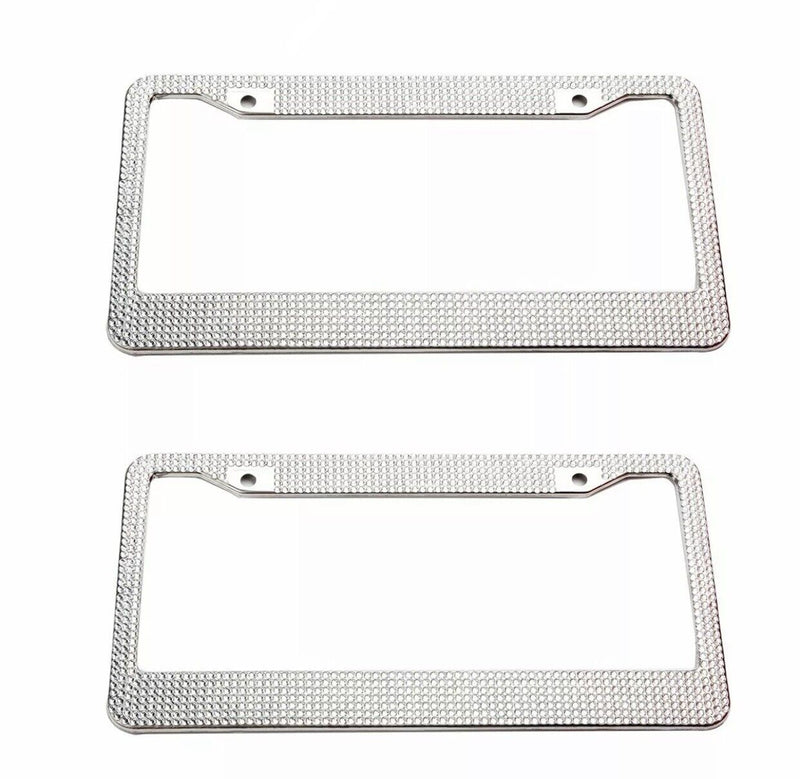 Pack of 2 Bling Metal License Plate Frame Sparkling Glitter Crystal Diamond