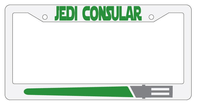 Jedi Consular GREEN White Plastic License Plate Frame Star Wars  Mod-GRAPH9856236-2138