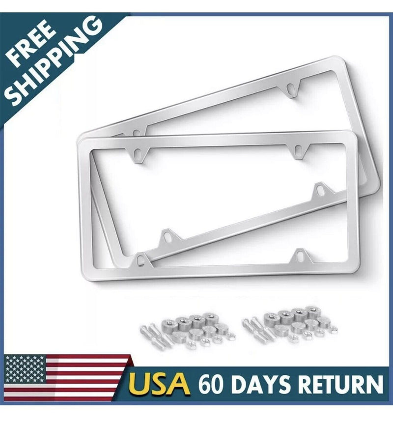 2pcs Auto Car Stainless Steel License Plate Frame Holder Tag Cover Screw Caps