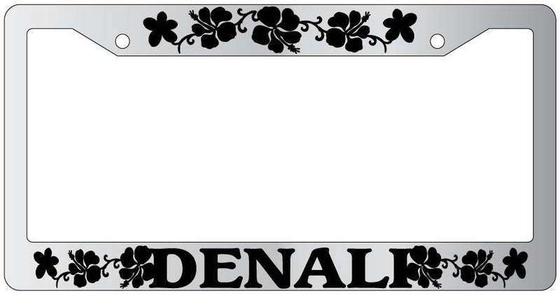 Chrome License Plate Frame DENALI HIBISCUS Auto Accessory 1984  Mod-GRAPH9856236-4199