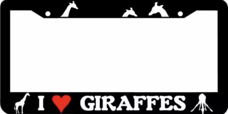 Giraffe I Love giraffes heart License Plate Frame