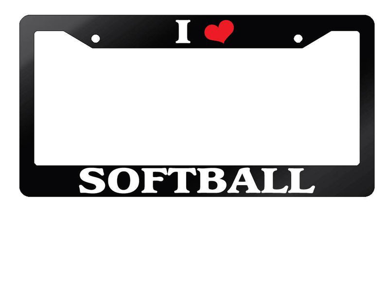 Glossy Black License Plate Frame I HEART SOFTBALL Auto Accessory  Mod-GRAPH9856236-7568
