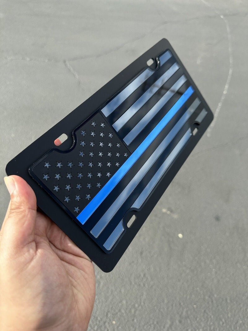 Vanity License Plate Police Thin Blue Line American Flag Tactical Black Premium