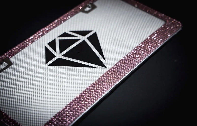 Bling Rhinestones License Plate Metal Frame Sparkling Pink Crystal Diamond