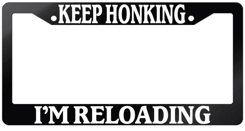 Glossy Black License Plate Frame KEEP HONKING I&
