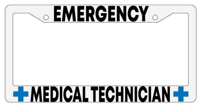 Emergency Medical Technician White Plastic License Plate Frame  Mod-GRAPH9856236-186