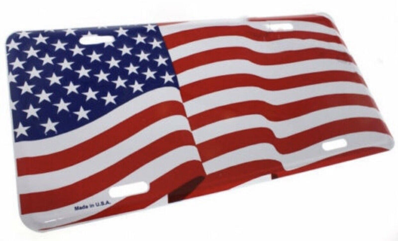 USA Waving American Flag Aluminum Metal License Plate Sign Tag NEW Free Ship