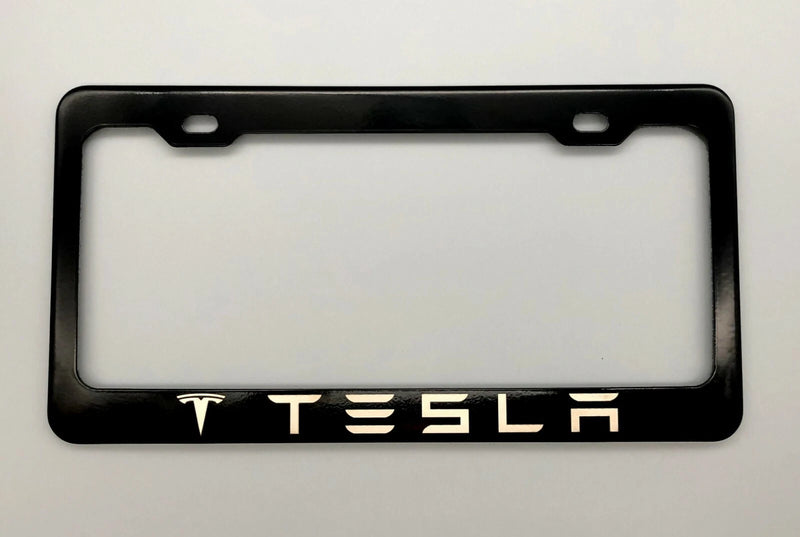Tesla License Plate Frame Stainless Steel Laser Engraved Rust Free Black