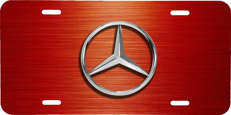 MERCEDES LOGO PRINTED RED BRUSHED LOOK VEHICLE LICENSE PLATE AUTO CAR FRONT TAG