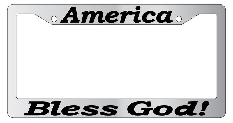 Chrome License plate frame Christian America Bless God! (
