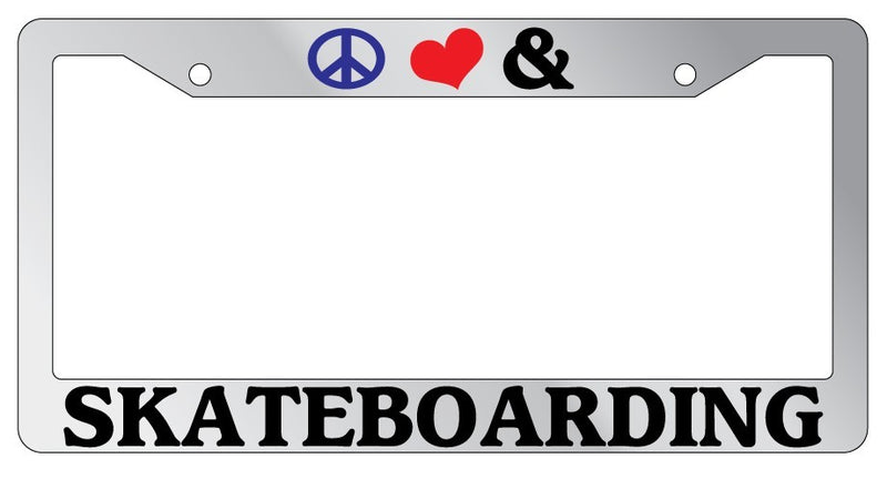 Chrome License Plate Frame Peace Love And Skateboarding Auto Accessory Novelty  Mod-GRAPH9856236-5402