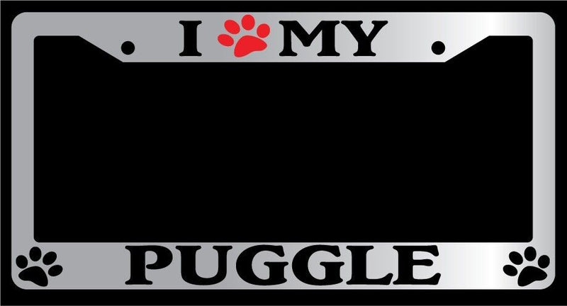 Chrome METAL License Plate Frame I HEART MY (PAW) PUGGLE Auto 535  Mod-GRAPH9856236-9973