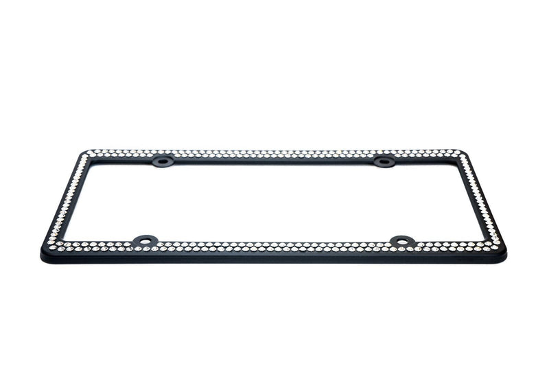 Swarovski Clear Crystal Bling license plate frame Inlay Black Frame+Screw Caps