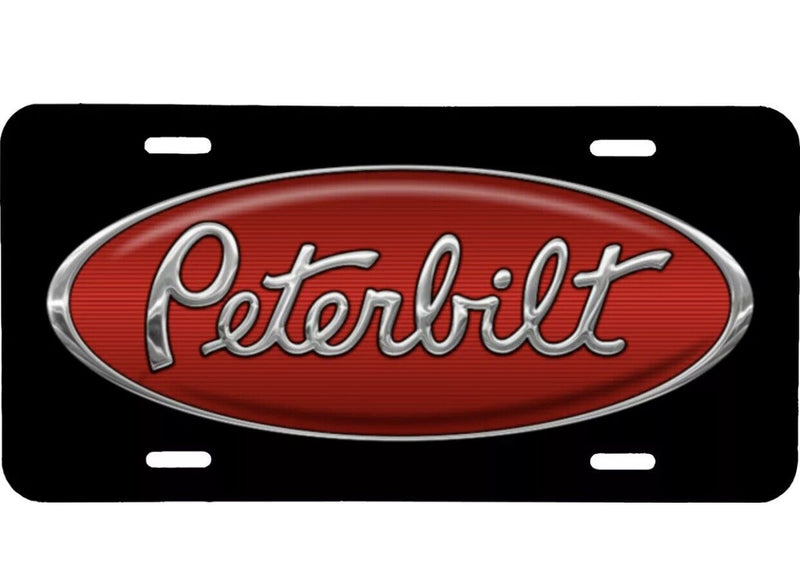 PETERBILT LOGO BLACK BACKGROUND VEHICLE LICENSE PLATE TRUCK SEMI FRONT TAG