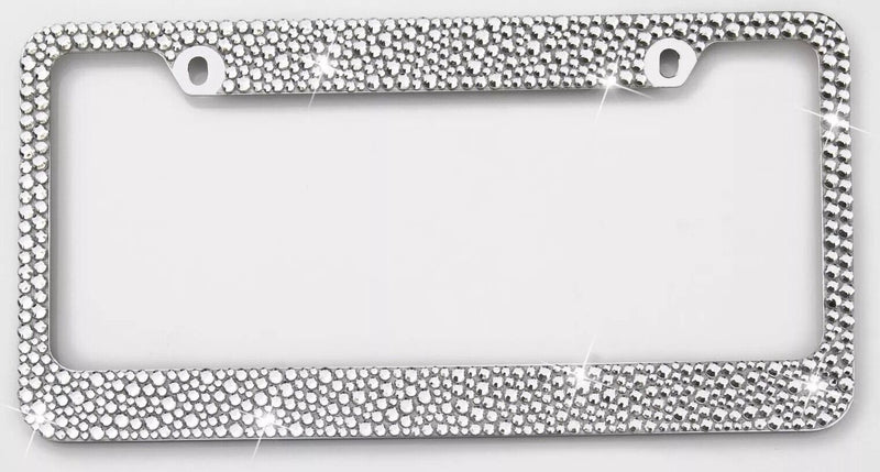 Crystal Clear License Plate Frame 7 rows Mix Sizes Rhinestones with Free Caps
