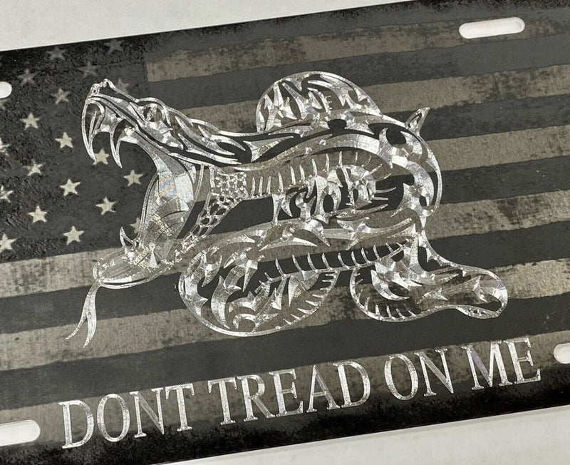 Engraved US Flag Gadsden DONT TREAD ON ME Car Tag Diamond Etched License Plate