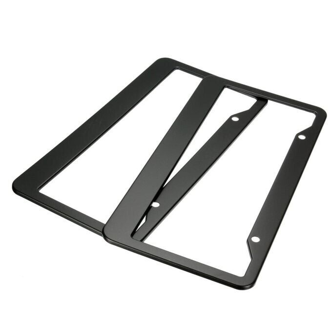 2Pcs Black Stainless Steel Metal License Plate Frame Cover Screw Caps US