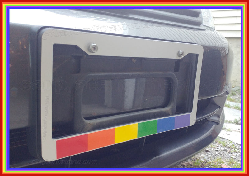 CHROME Plastic Gay Lesbian Rainbow Pride Flag License Plate Frame lgbt LBGTQ