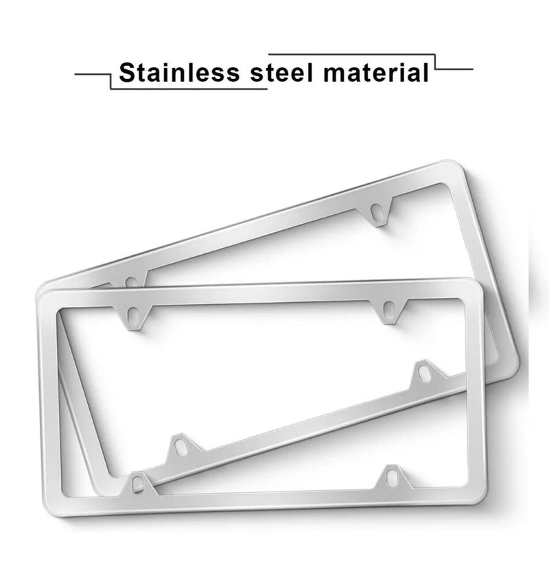 2pcs Auto Car Stainless Steel License Plate Frame Holder Tag Cover Screw Caps
