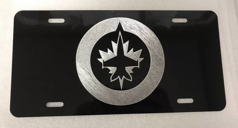 Winnipeg Jets 2 Logo Car Tag Diamond Etched on Aluminum License Plate