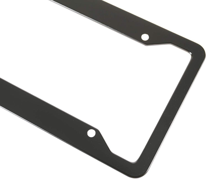 License Plate Frames, 2 Pcs 4 Holes Slim Stainless Steel Matte Black + Caps