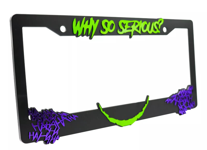 The Joker "Why So Serious" 3D Raised License Plate Frame (Lime Green and Purple)