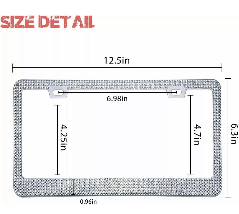 2 LUXURY Made with CLEAR SWAROVSKI CRYSTAL Metal License Plate Frame Cap BLING