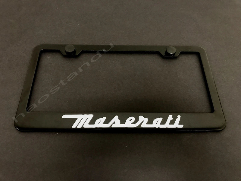 1x MASERATI style BLACK Stainless Metal License Plate Frame + Screw Caps