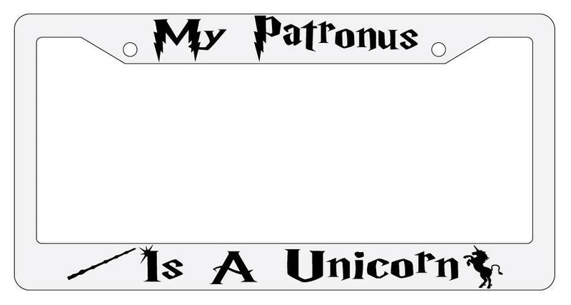 My Patronus is A Unicorn White Plastic License Plate Frame Auto Accessory  Mod-GRAPH9856236-3520