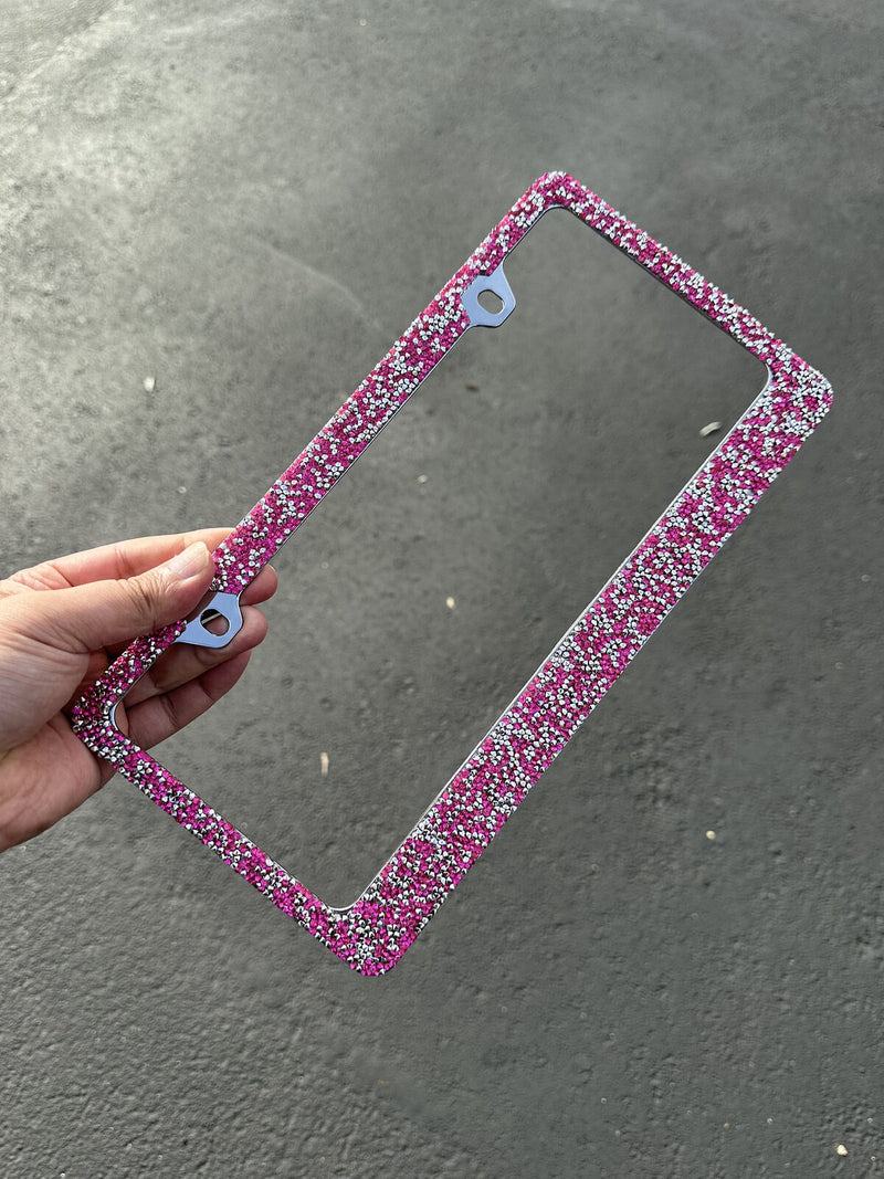 Rocking Bling Crystal Diamond Rhinestone License Plate Frame Hot Pink / Silver