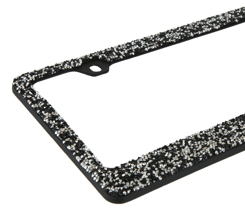 Rocking Bling Crystal Diamond Rhinestone License Plate Frame Black / Silver