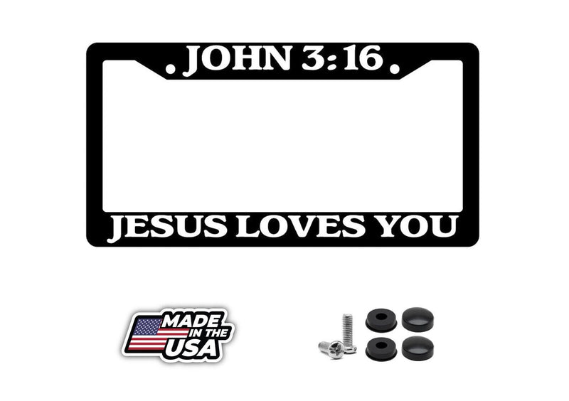 Black Plastic License Plate Frame John 3:16 Jesus Loves You Christian