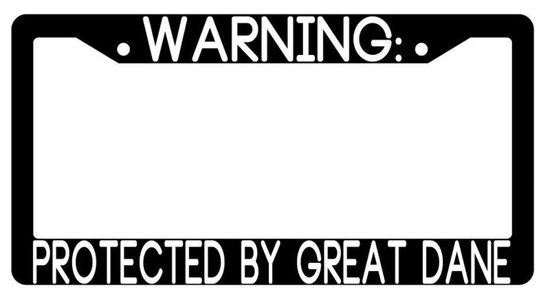 Warning Protected By Great Dane Black Plastic License Plate Frame Auto  Mod-GRAPH9856236-3497