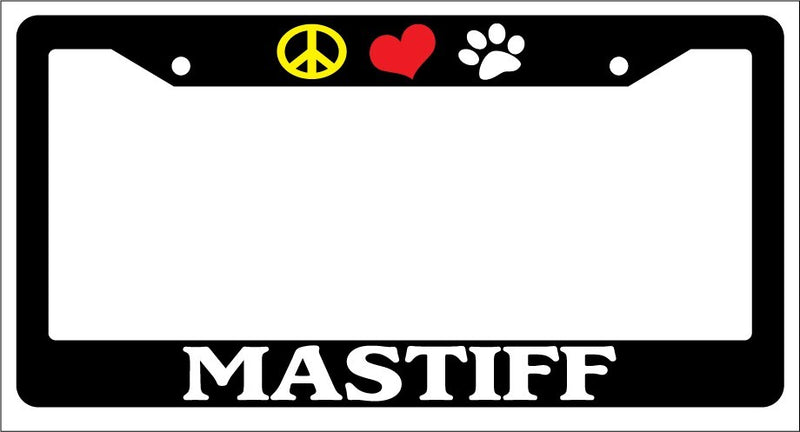 Black License Plate Frame Peace Love Paw Mastiff Auto Accessory 463  Mod-GRAPH9856236-1082