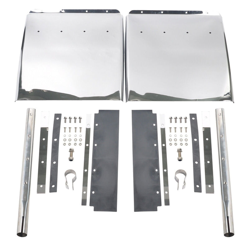 Pair Stainless Steel Quarter Fender Set for Semi Trucks 24" x 27" Tube Bracket