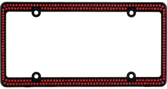 Swarovski Red Crystal Bling license plate frame Inlay Black Frame+Screw Caps