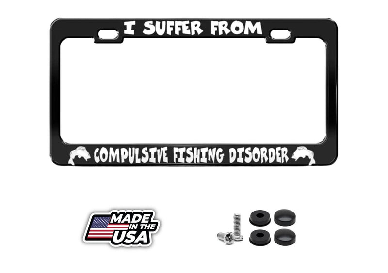 Compulsive Fishing Fish Fishing Steel Metal License Plate Frame
